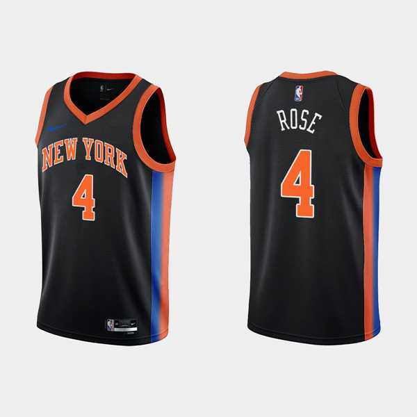 Mens New York Knicks #4 Derick Rose Black City Edition Stitched Basketball Jersey Dzhi